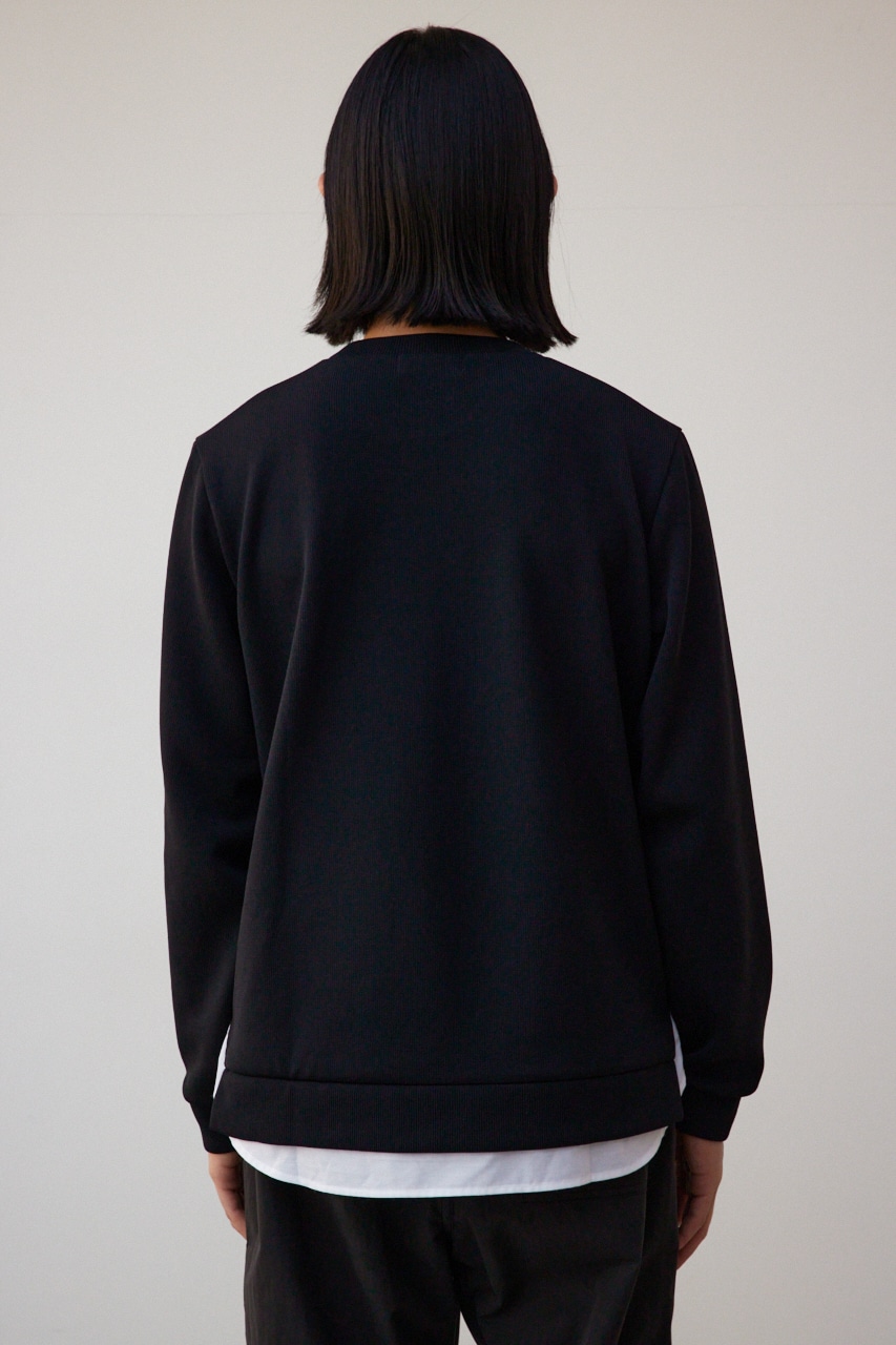 シャツレイヤードスリットニットソー BLK M