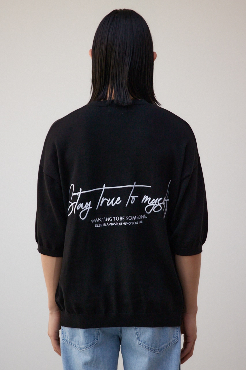 3D刺繍半袖ニットトップス BLK FREE