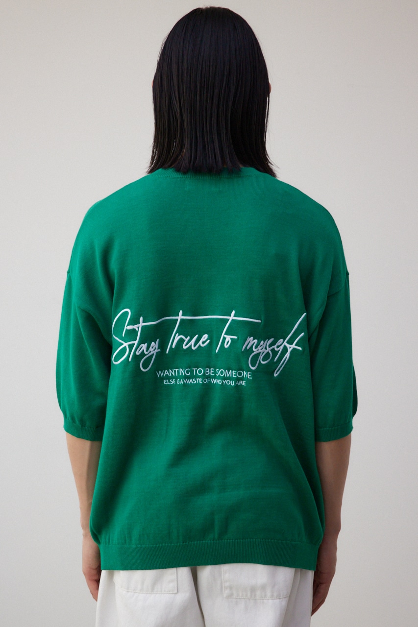 3D刺繍半袖ニットトップス GRN FREE