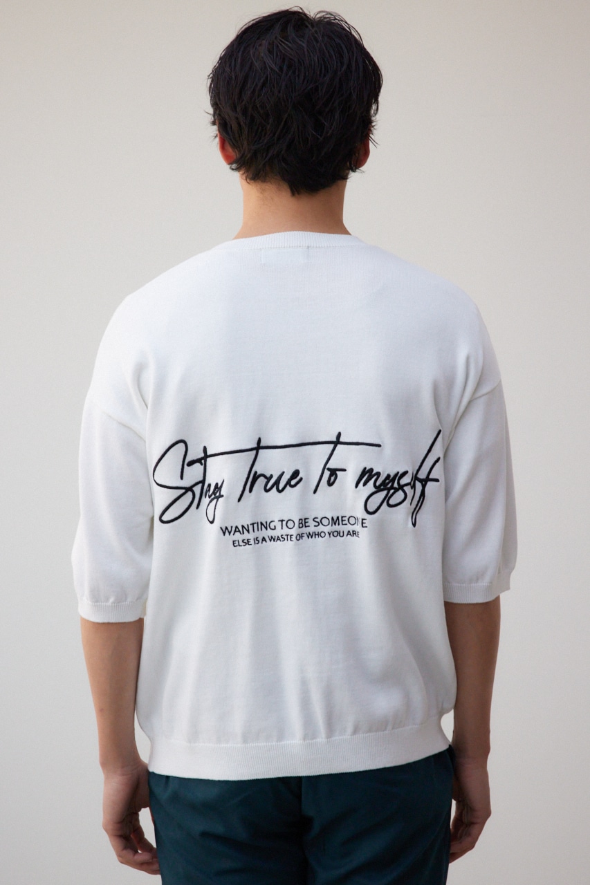 3D刺繍半袖ニットトップス WHT FREE