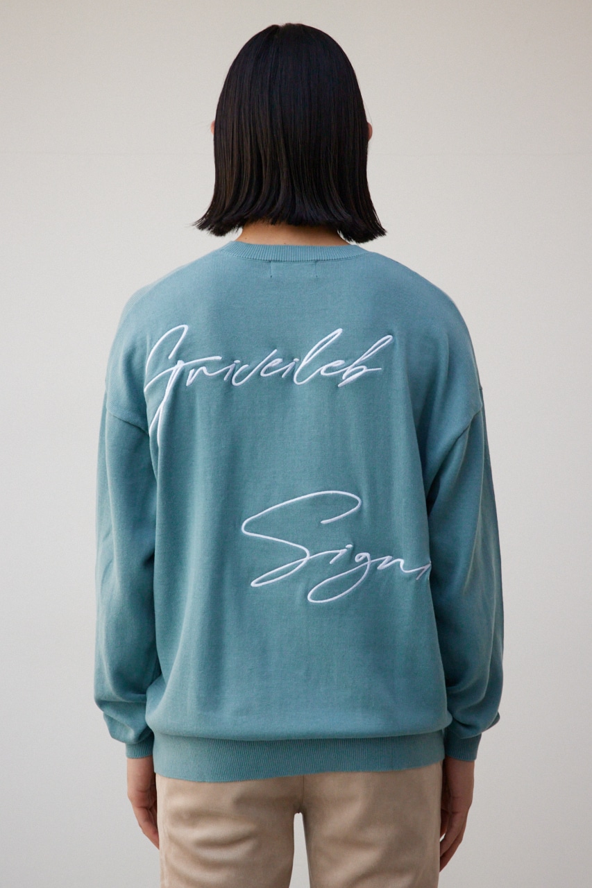 3D刺繍長袖ニットトップス L/BLU FREE