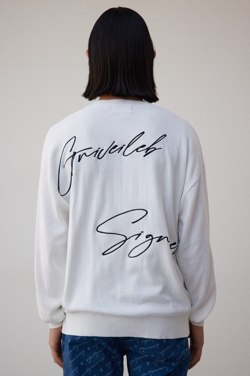 3D刺繍長袖ニットトップス WHT FREE