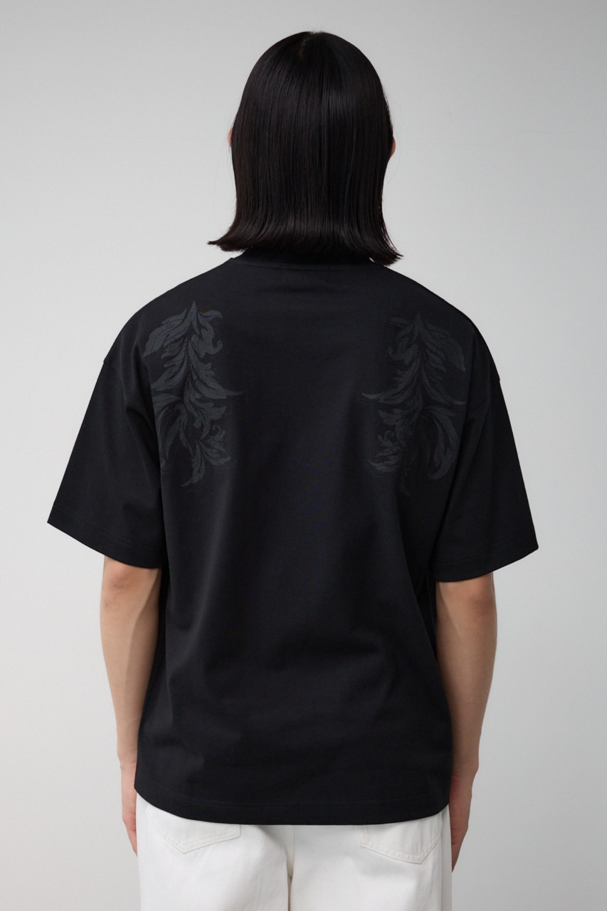 フラワープリント刺繍TEE BLK FREE
