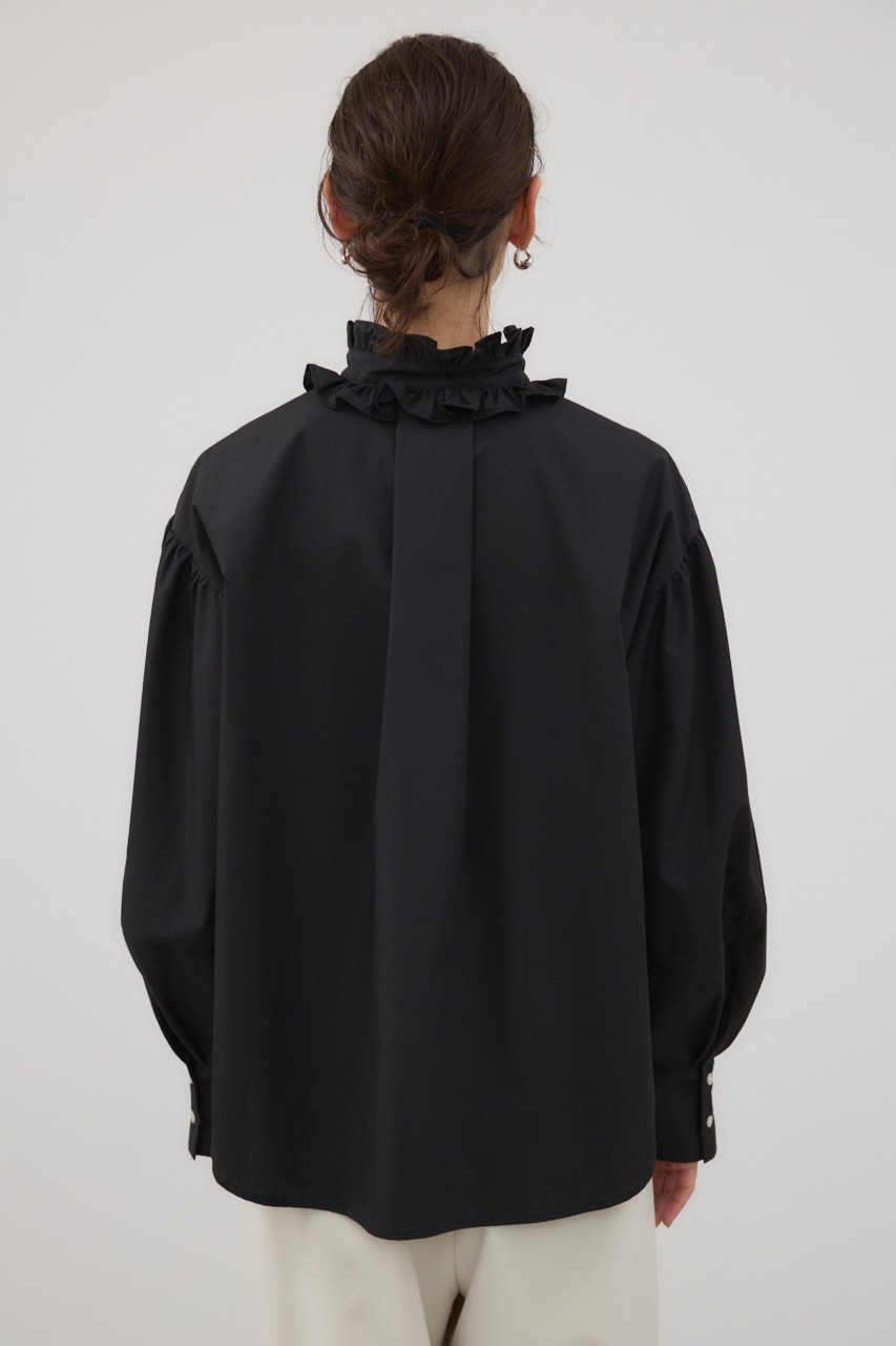 フリルスタンドカラーブラウス BLK FREE