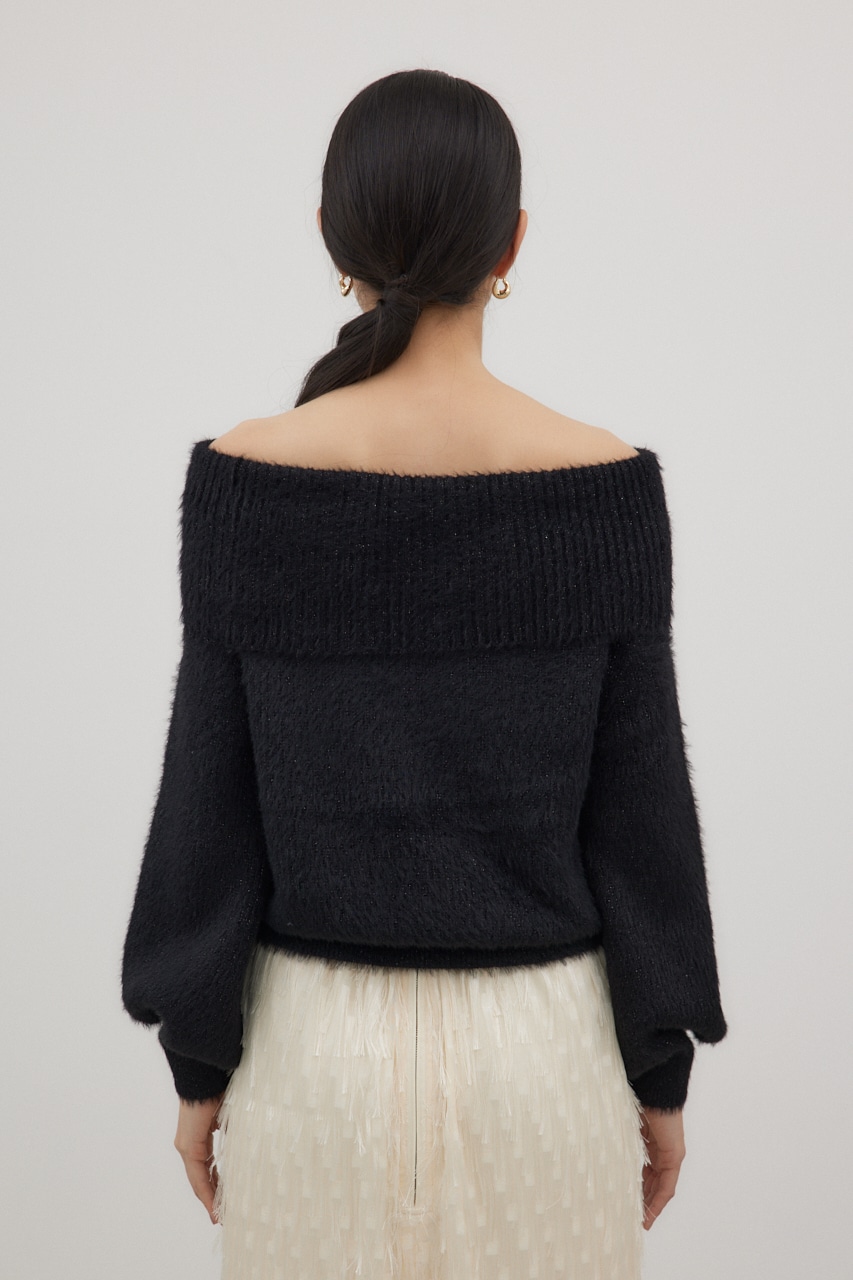 オフショルダーシャギーラメニット BLK FREE