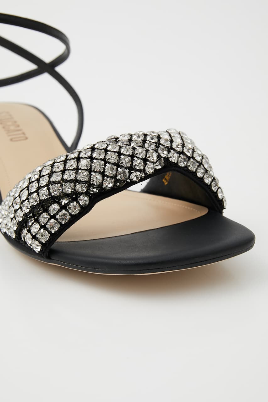 クリスタルシルバーヒールサンダル 柄BLK 22.0cm