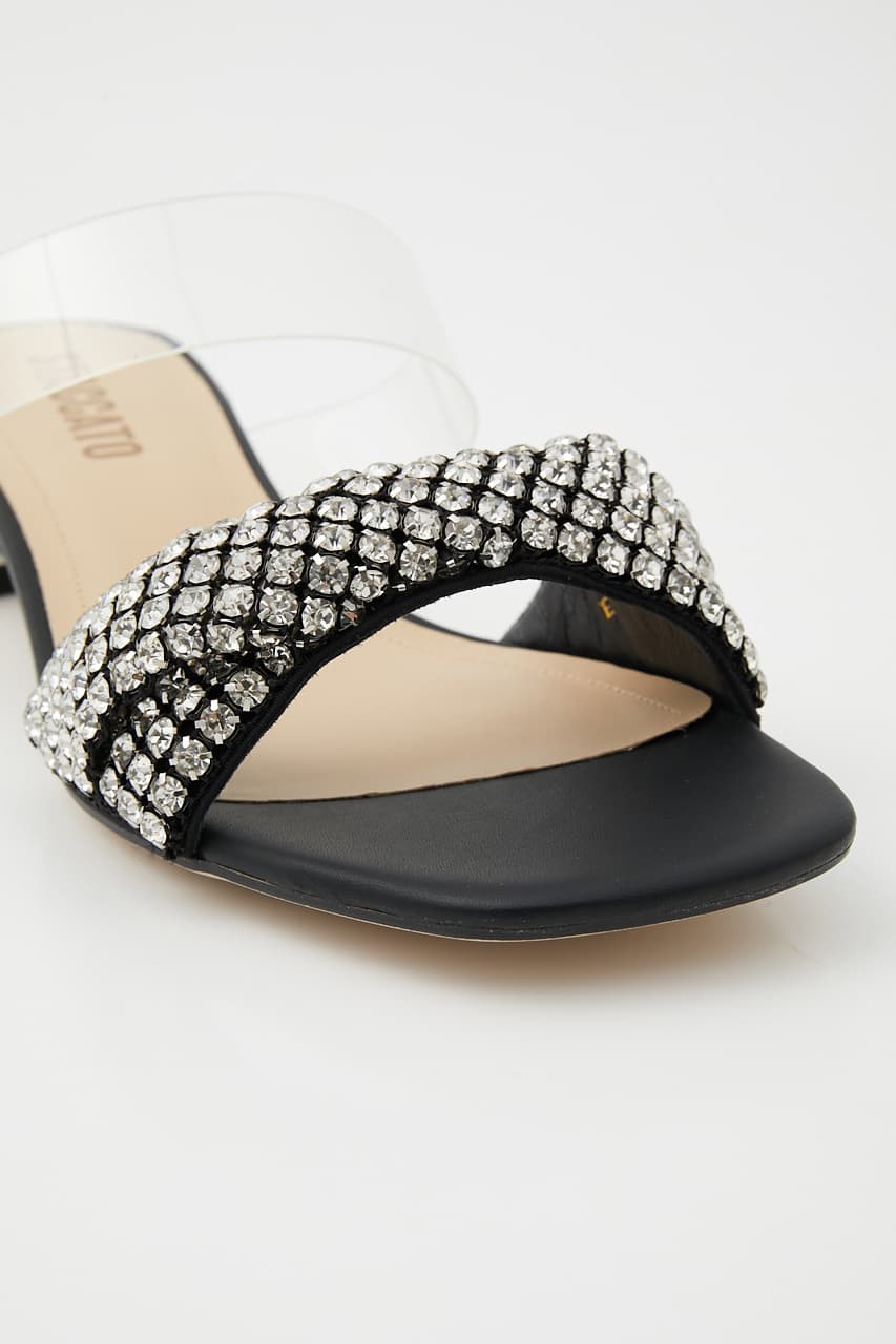 クリスタルシルバーヒールミュール 柄BLK 24.5cm