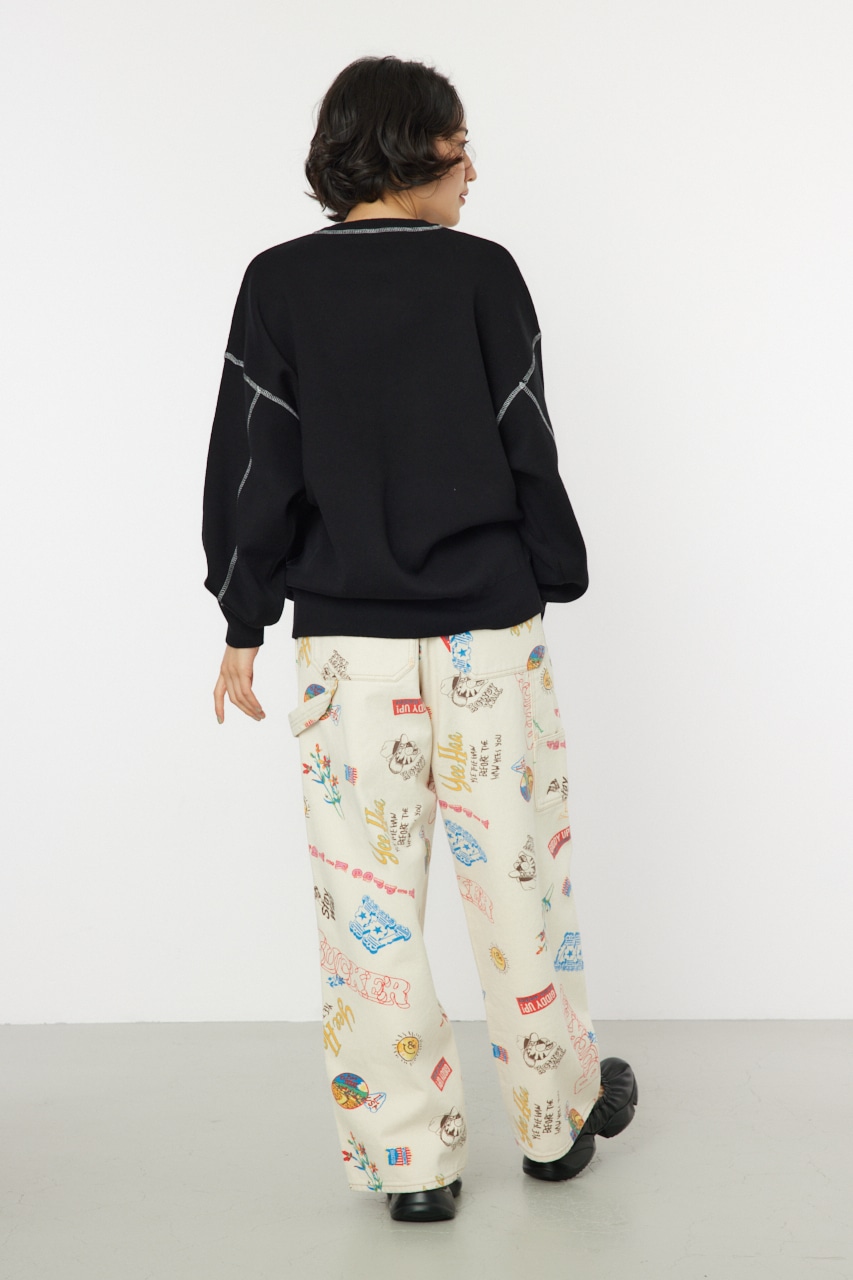 スウェットライクカラーステッチニットトップス BLK FREE