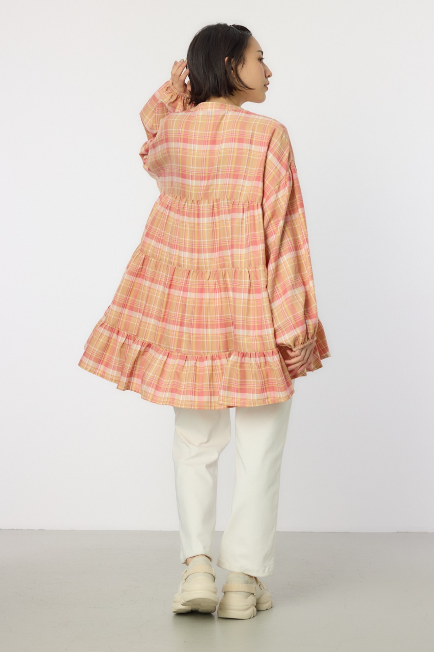 マルチチェックティアードチュニック 柄YEL FREE