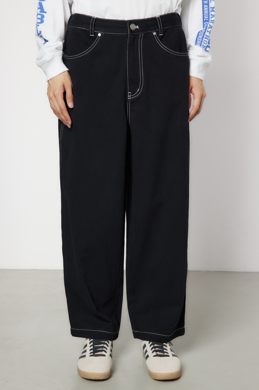 color stitching pants BLK L