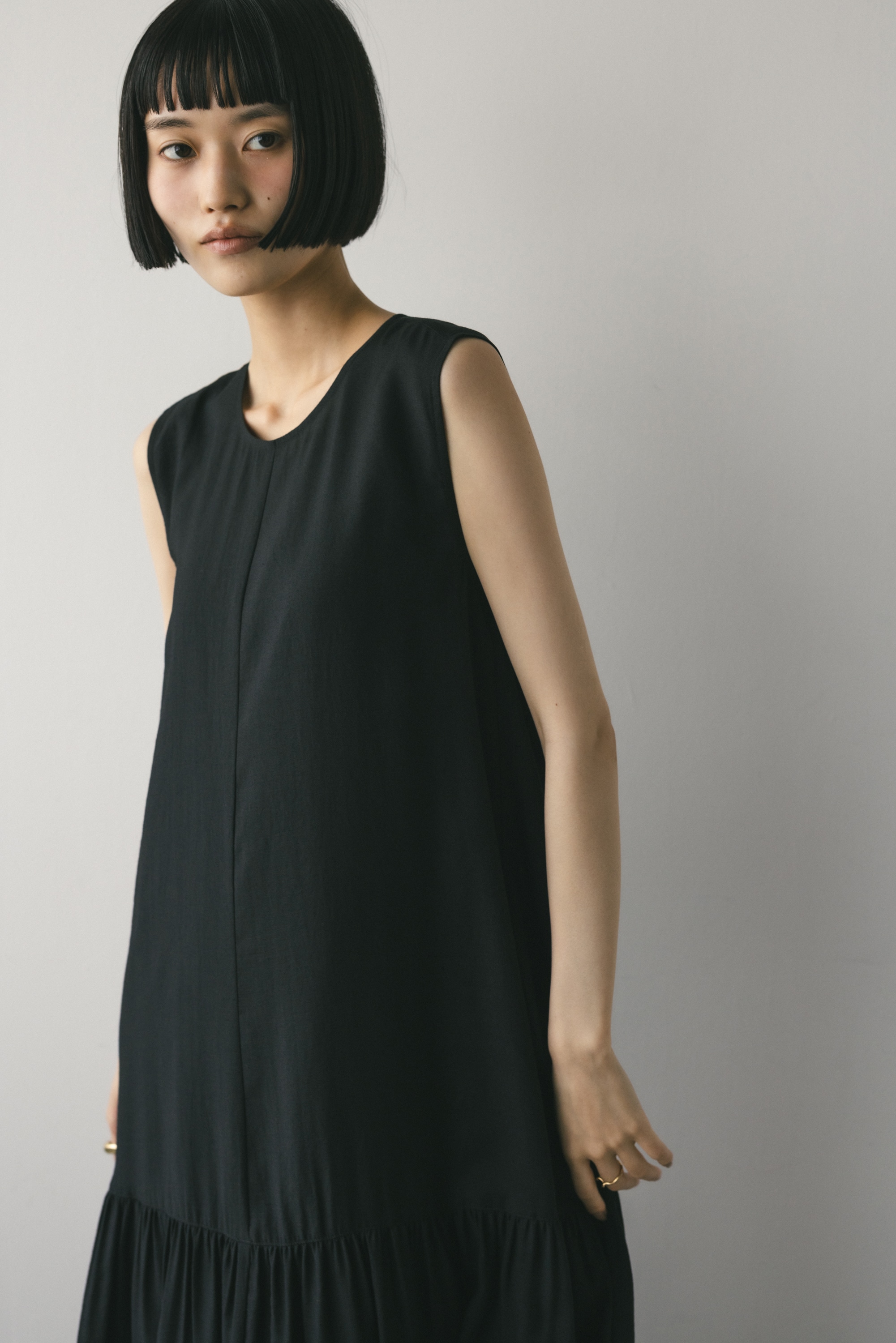 ティアードフレアワンピース BLK S