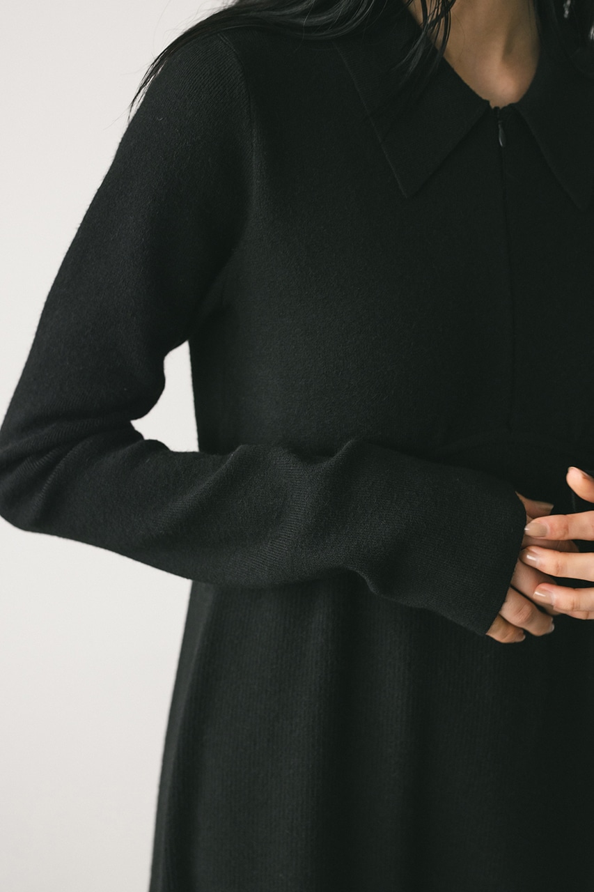 フロントジップニットワンピース BLK M