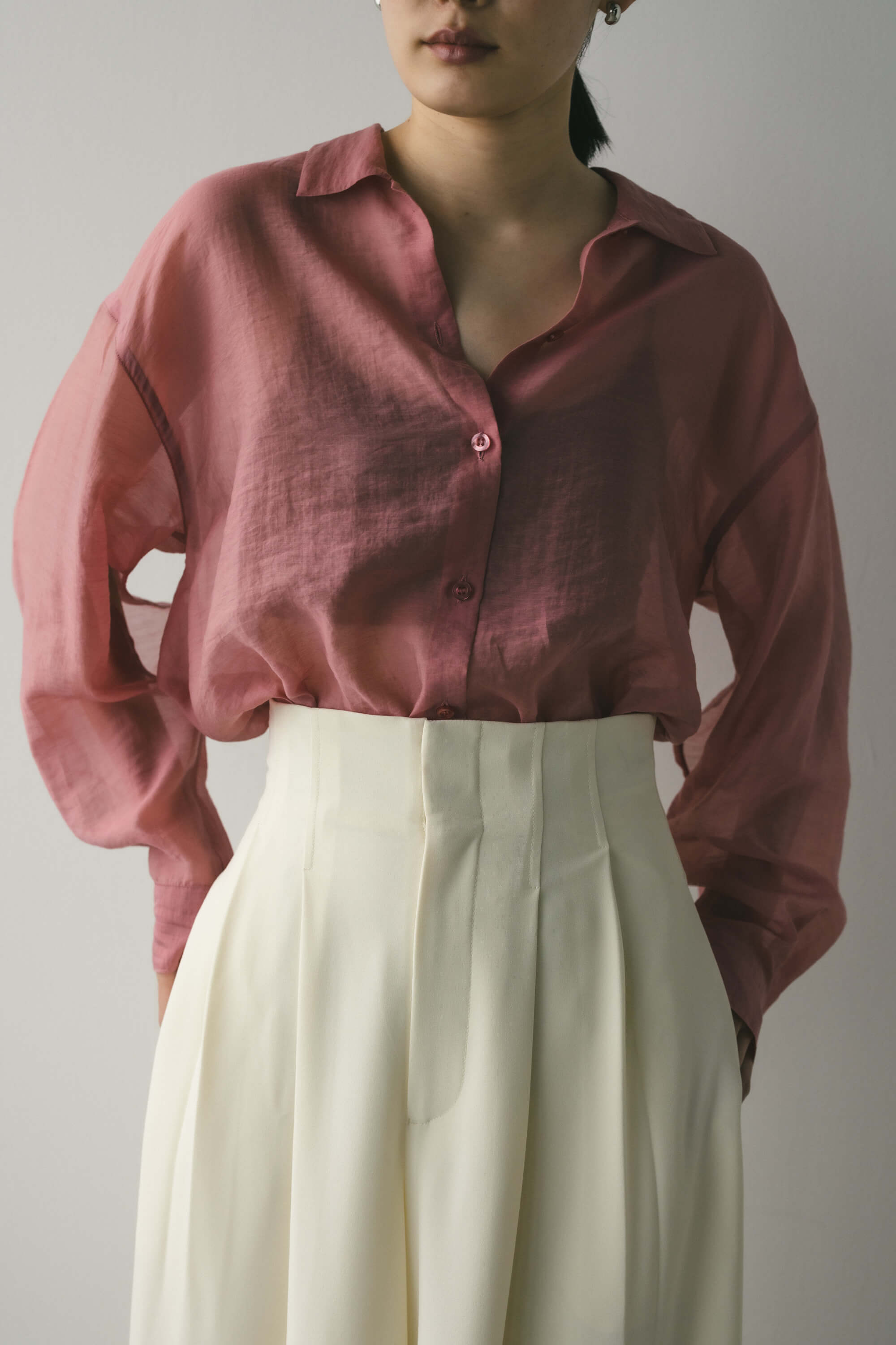 スリットスリーブシアーシャツ PNK FREE