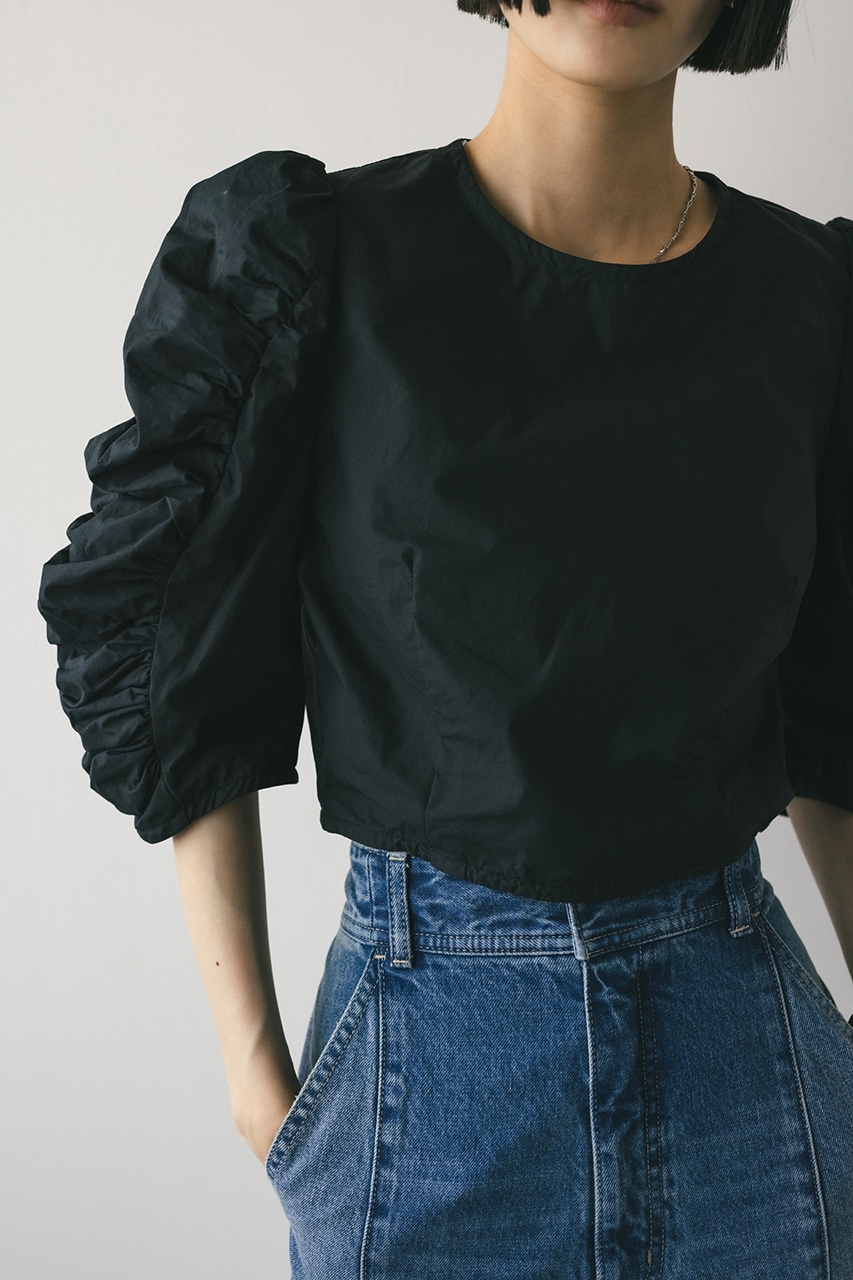 ショルダーギャザーブラウス BLK S