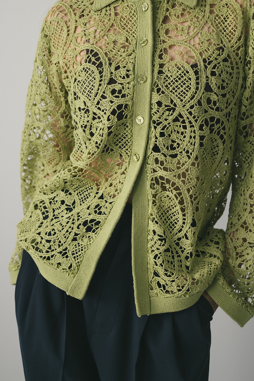 クロシェレースニットシャツ GRN FREE