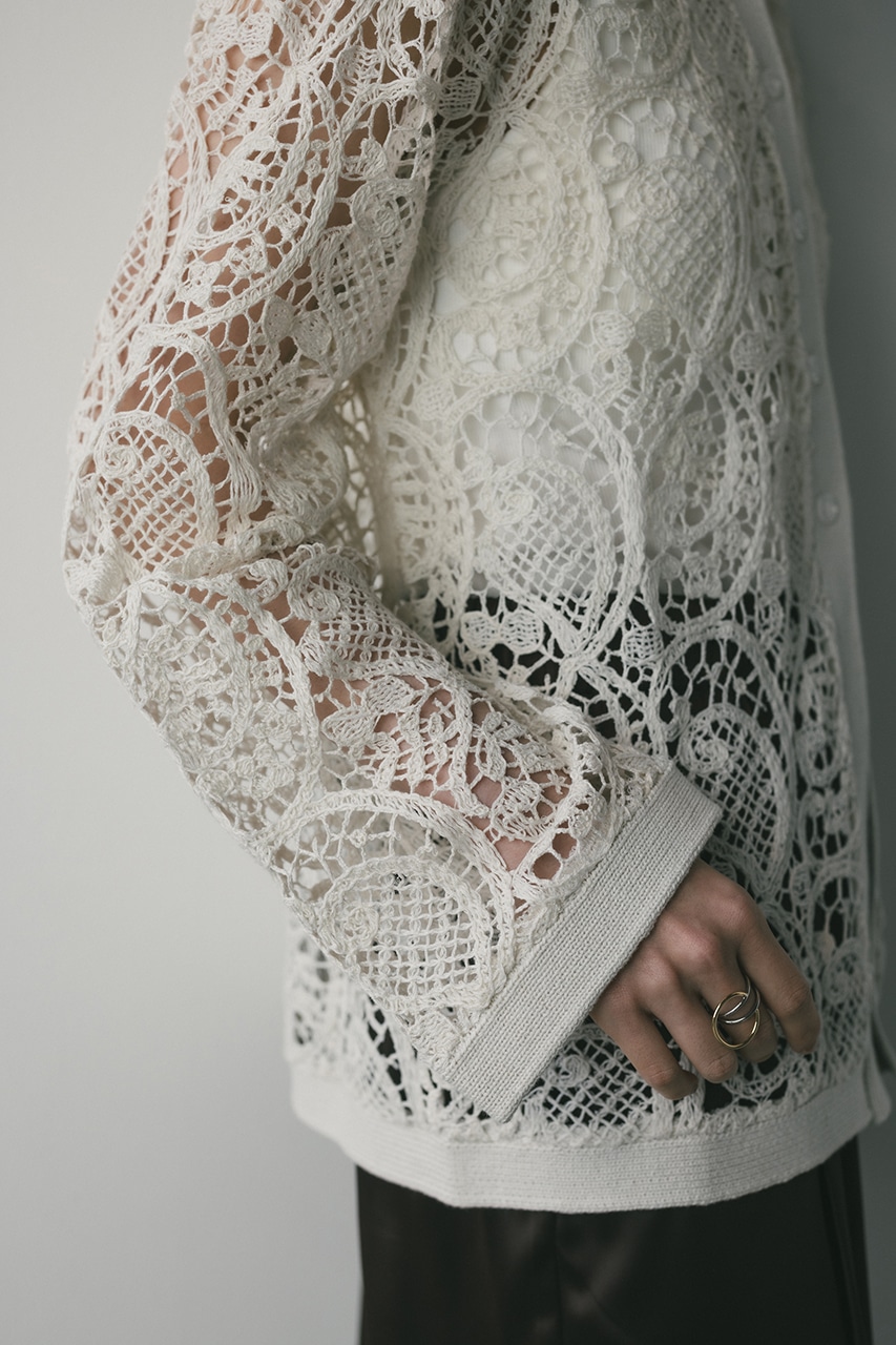 クロシェレースニットシャツ WHT FREE