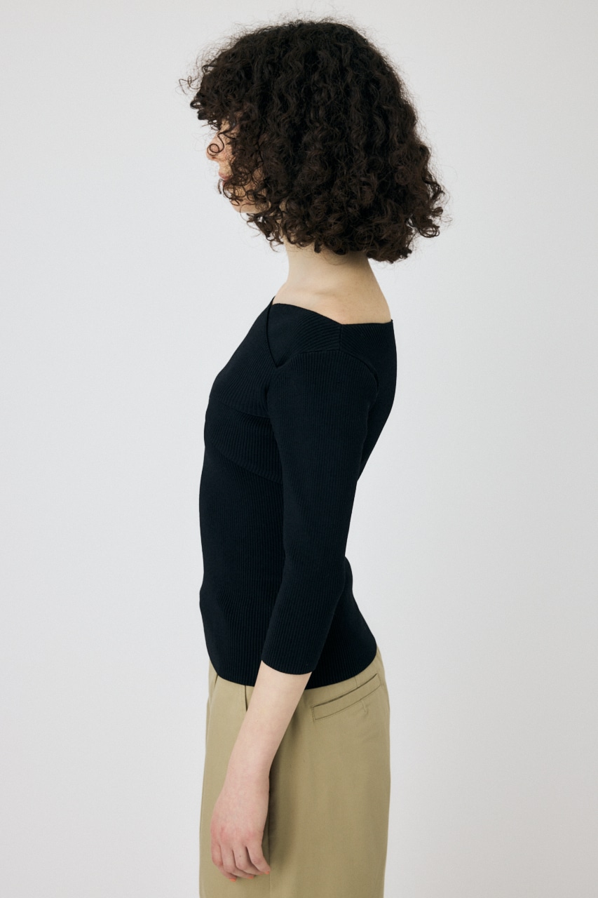 CROSS OFF SHOULDER ニットトップス BLK FREE