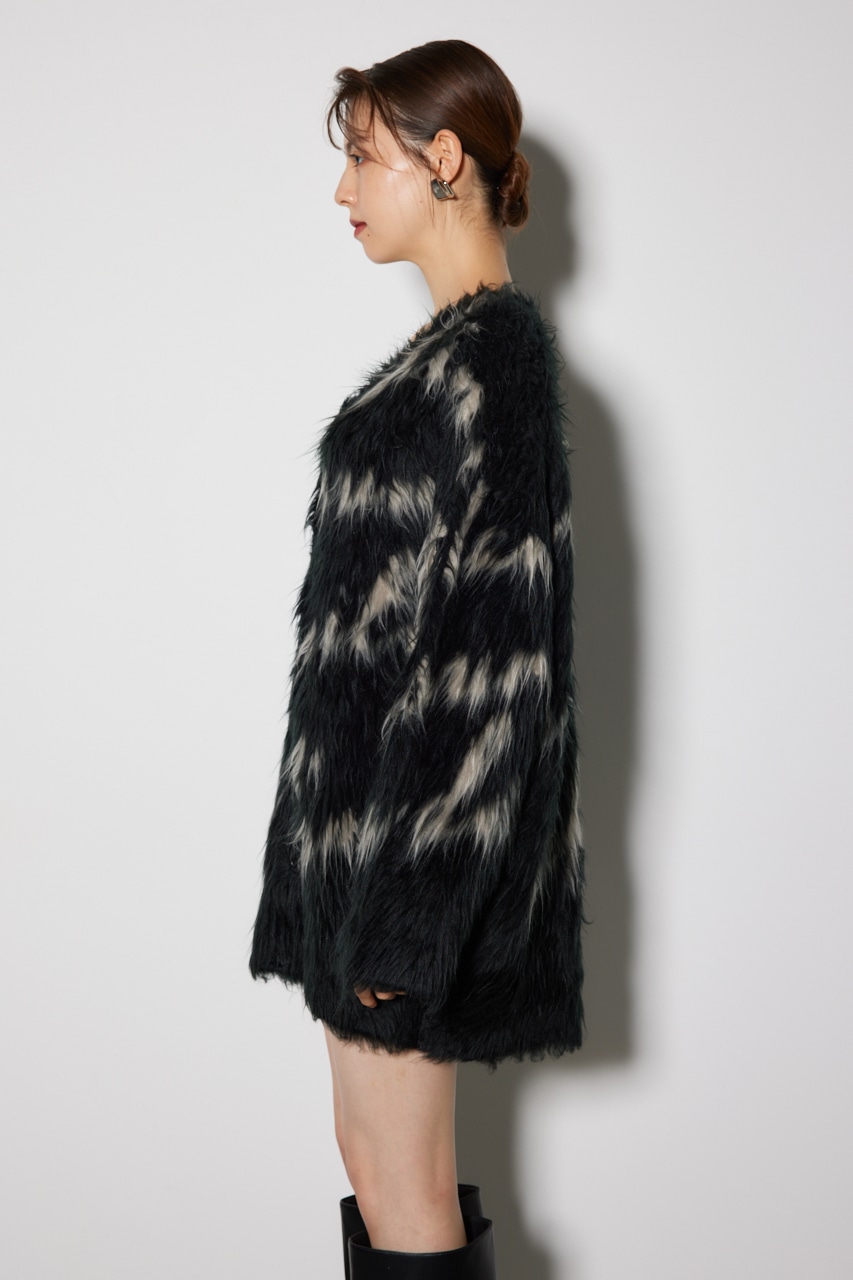 【岡崎紗絵さん着用アイテム】2WAYロングシャギールーズジャガードニットカーデ 柄BLK FREE