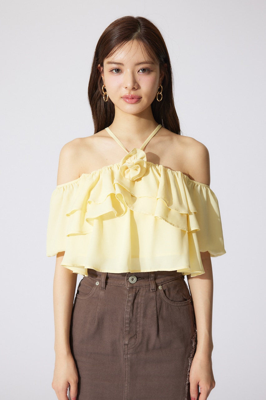 バルーンオフショルティアードブラウス L/YEL FREE