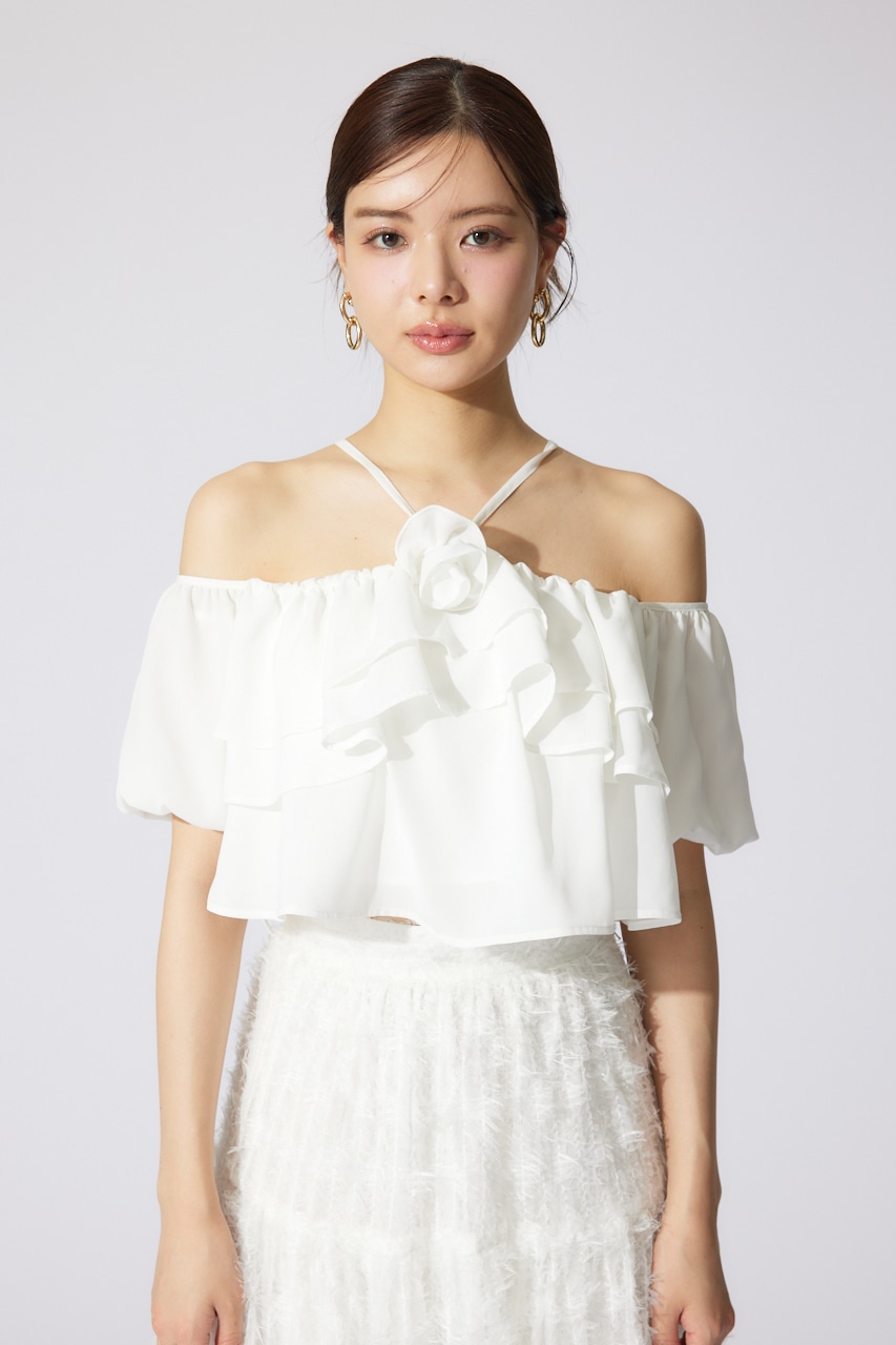 バルーンオフショルティアードブラウス WHT FREE