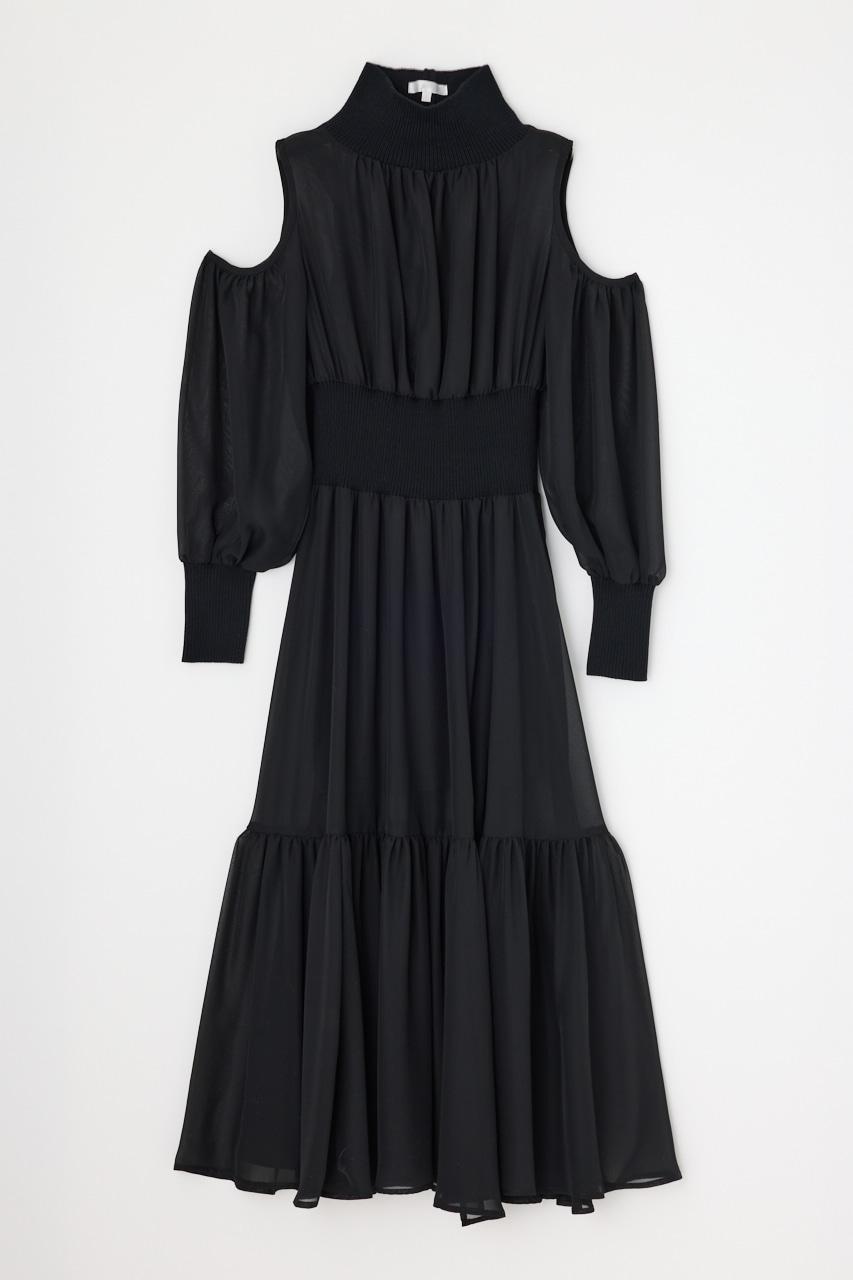 knitコンビスリットフレアワンピース BLK M