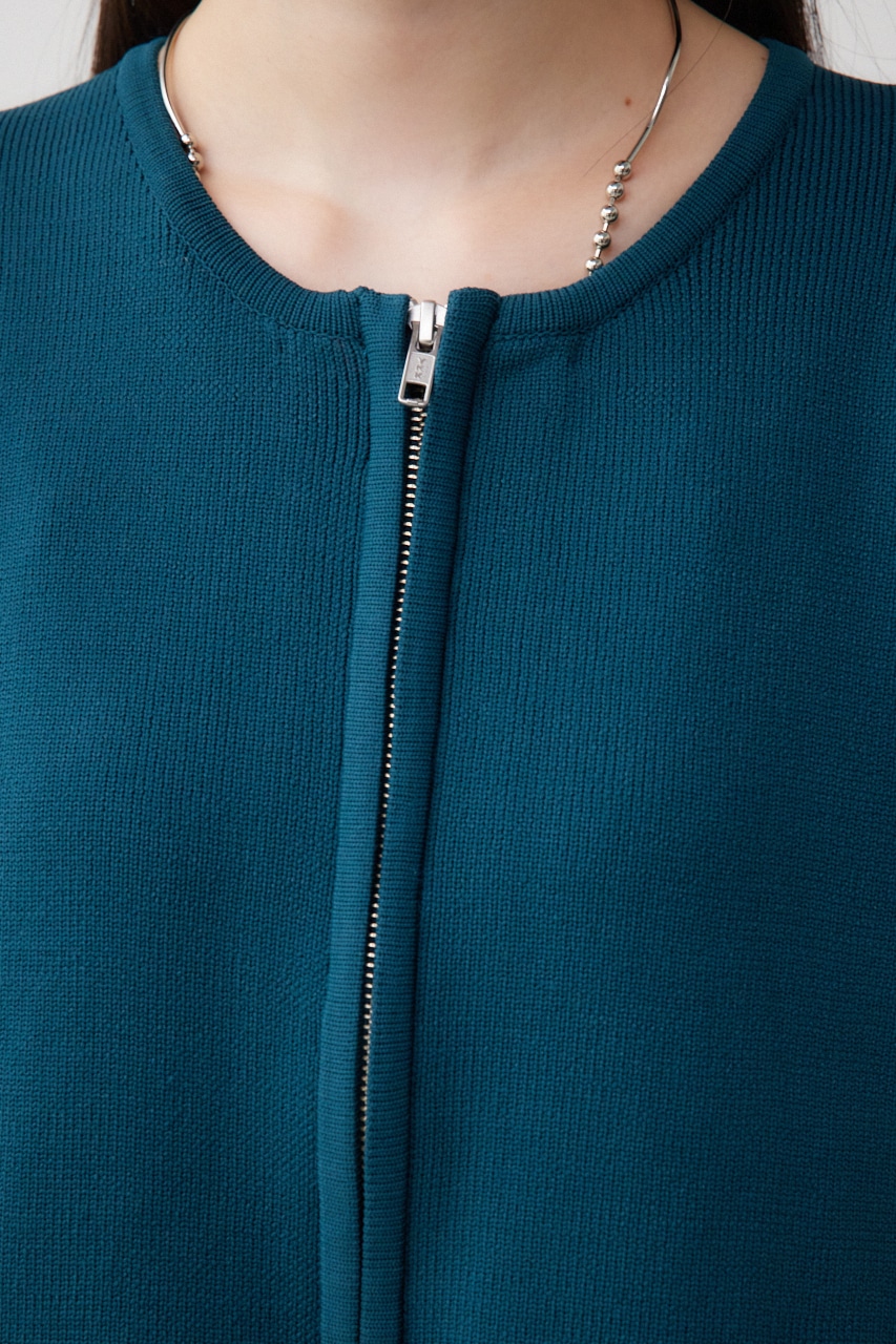 フォルムジップアップニットカーディガン D/GRN FREE