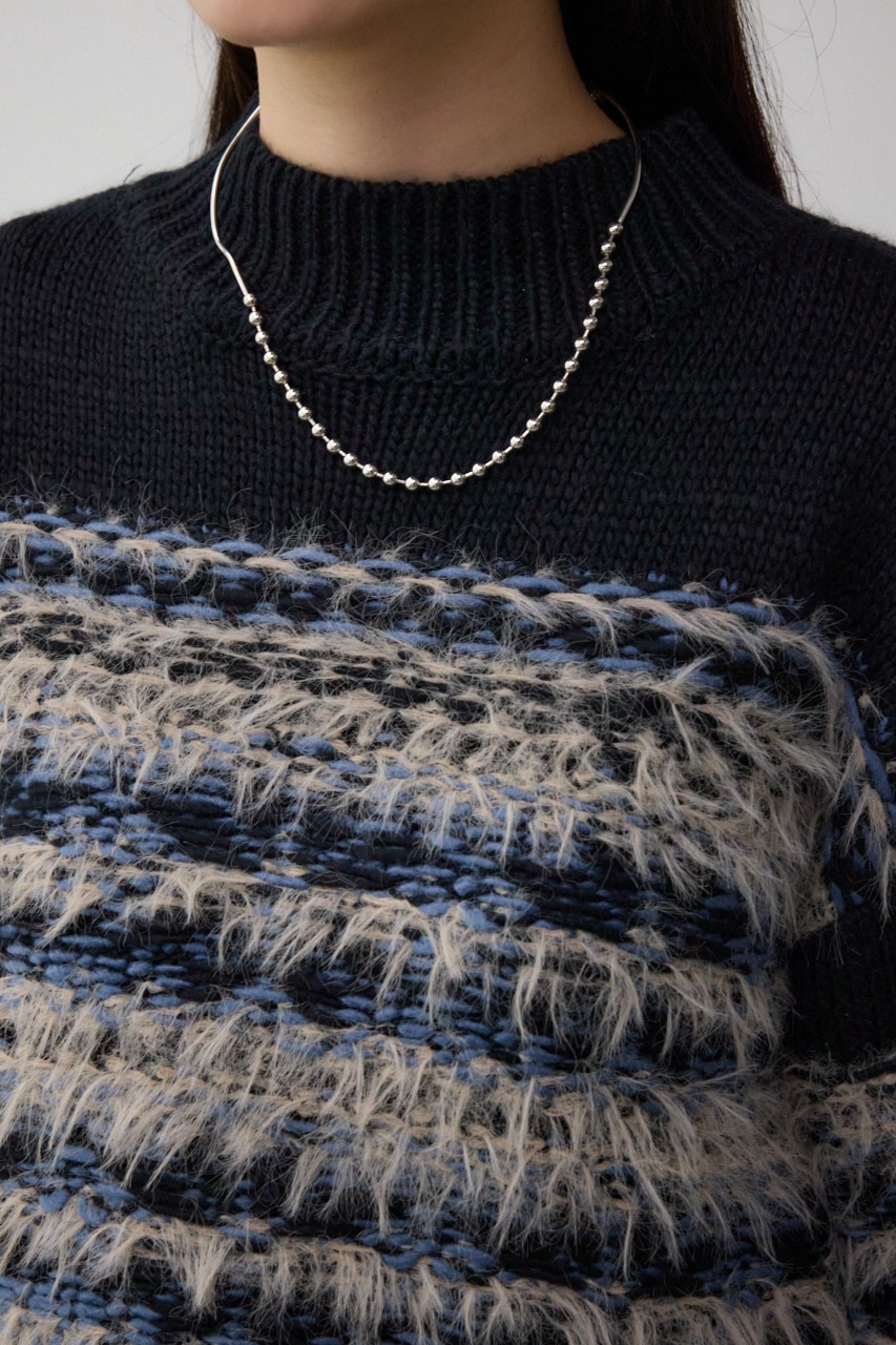 ランダムボーダーシャギーニット 柄BLK FREE