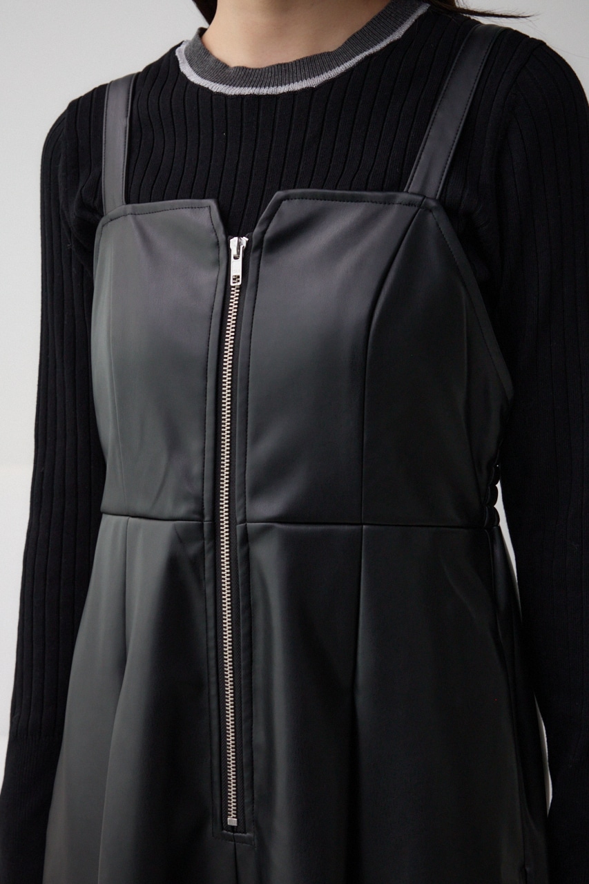 フェイクレザーZIPジャンパースカート BLK M
