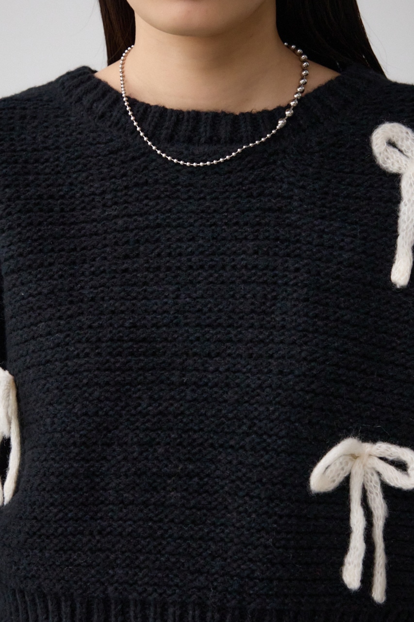 リボンモチーフニット BLK FREE