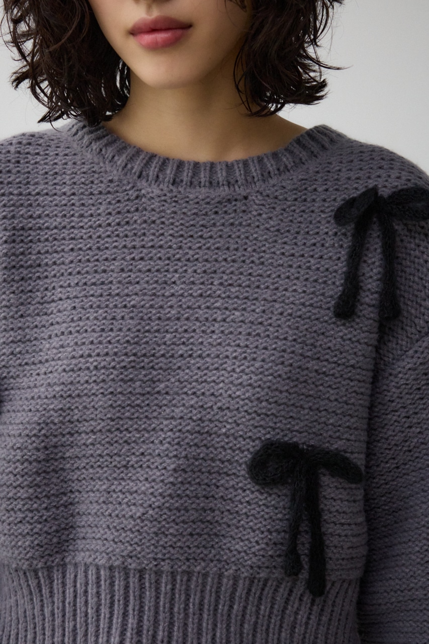 リボンモチーフニット GRY FREE
