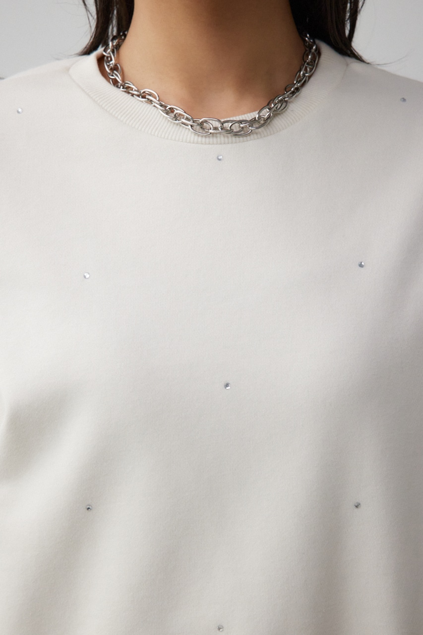 ラインストーンウラケトップス O/WHT FREE