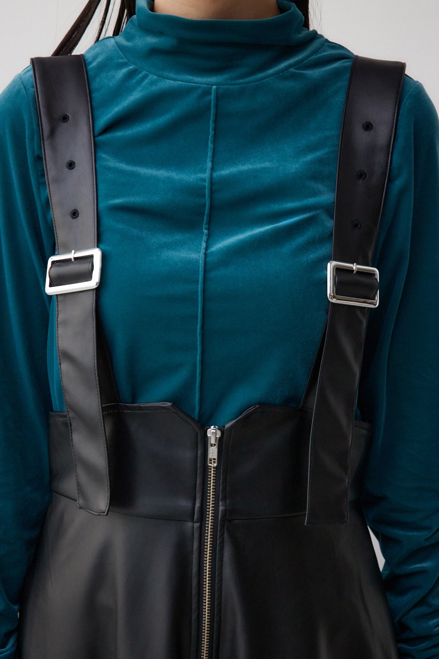 フェイクレザージップアップジャンパースカート BLK M