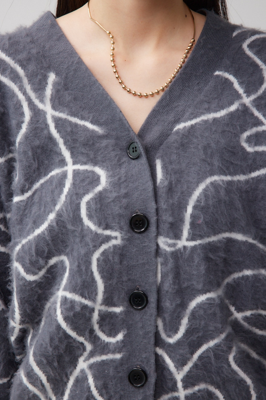 ライン柄ニットカーディガン 柄GRY FREE