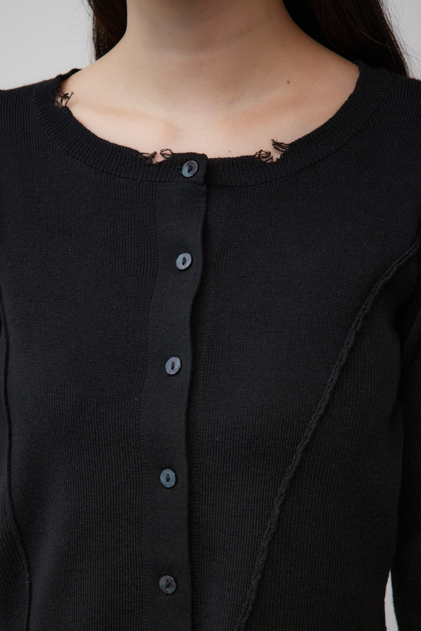 ダメージスイッチングカーディガン BLK FREE