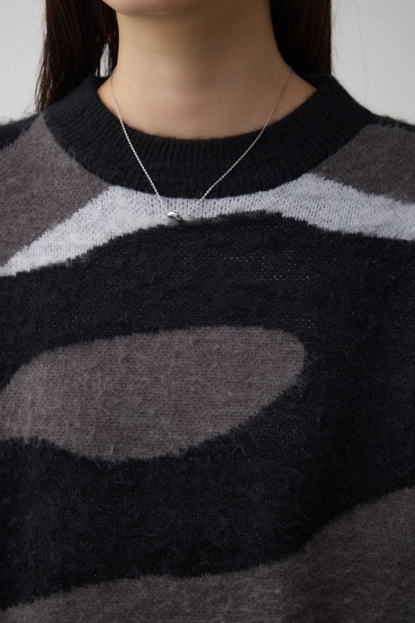 マーブルジャガードニットトップス 柄BLK FREE