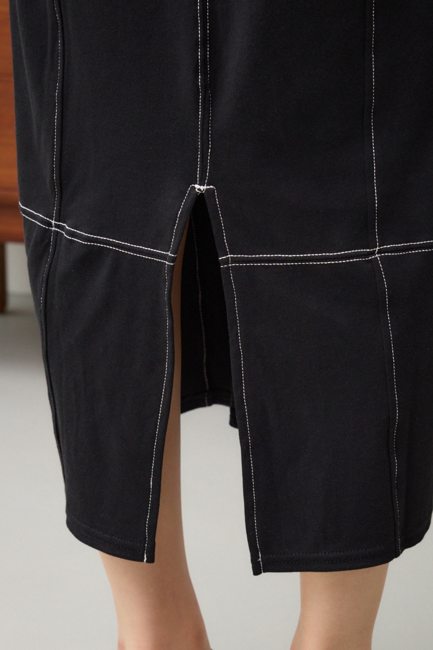 ステッチデザインコクーンカットワンピース BLK S