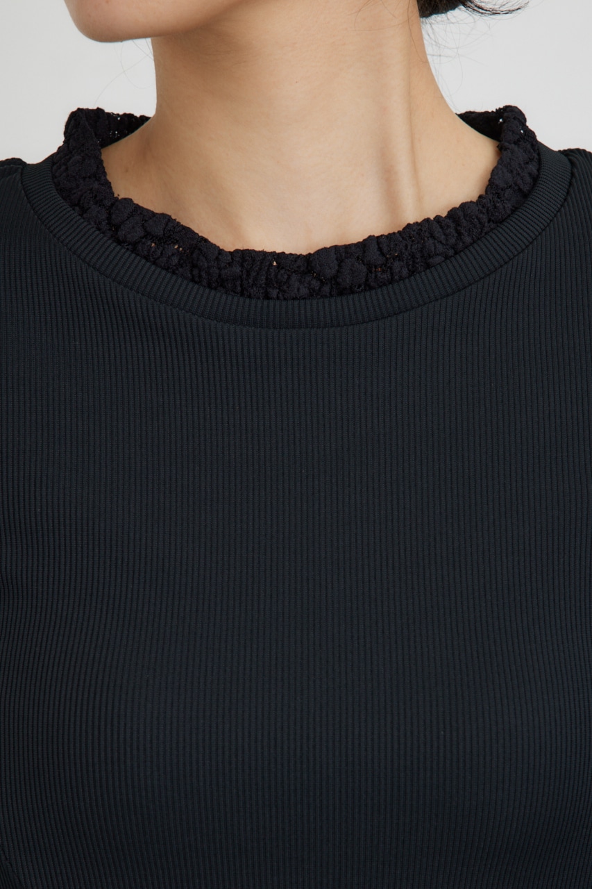 【PLUS】レースドッキングストラップトップス BLK FREE