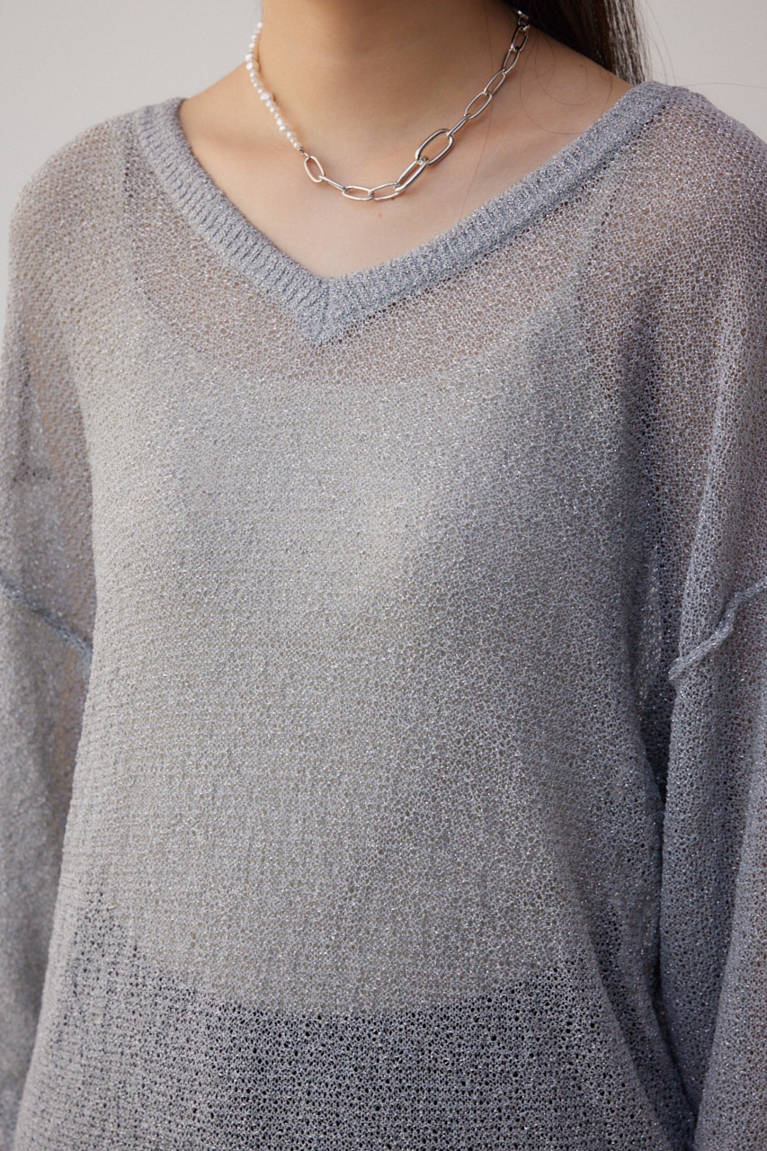 シアーグリッタールーズニット L/GRY FREE