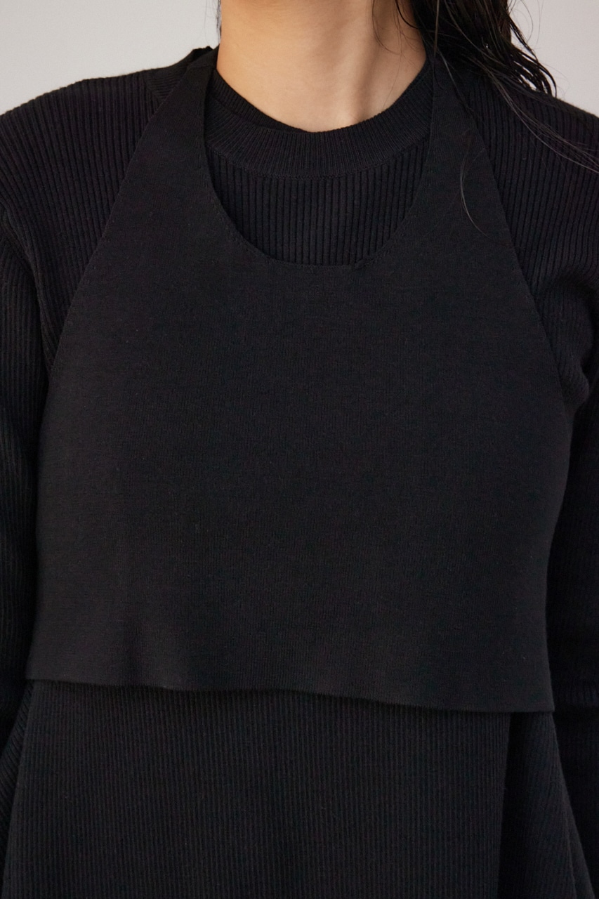 【PLUS】ベストレイヤードドレープワンピ BLK M