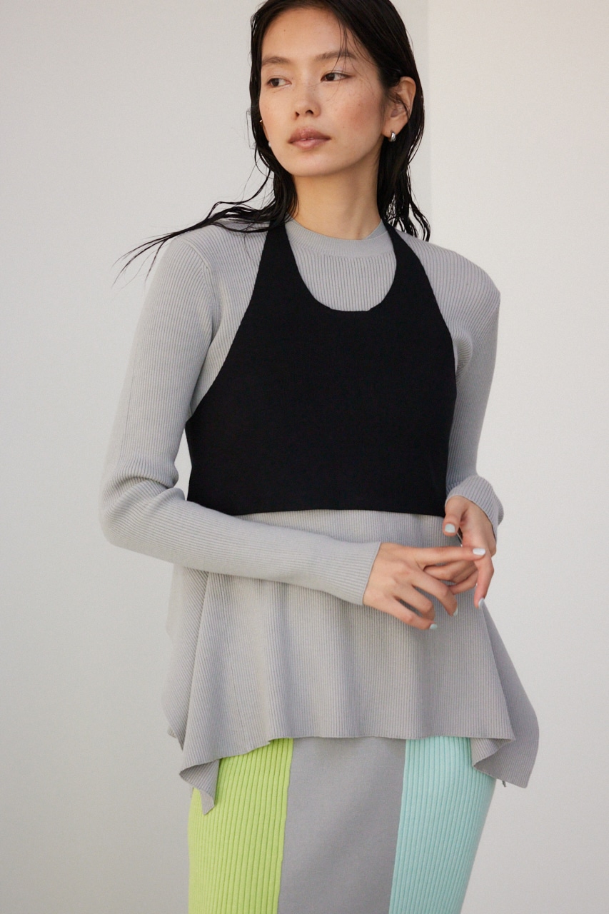 【PLUS】ベストレイヤードドレープワンピ GRY M