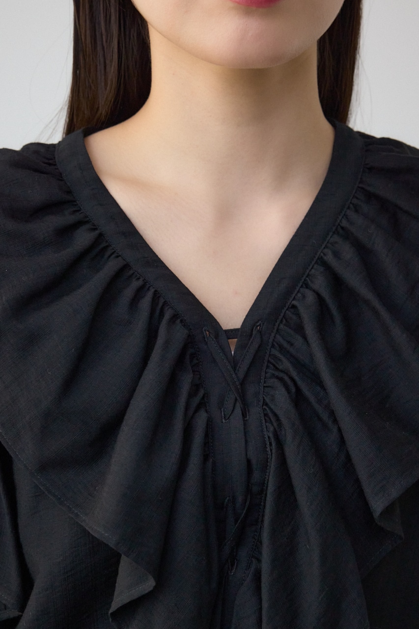ラッフルフリルブラウス BLK FREE