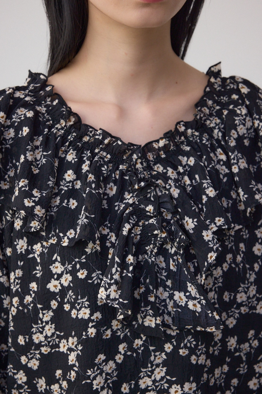シアーチェックフラワー柄ブラウス 柄BLK FREE