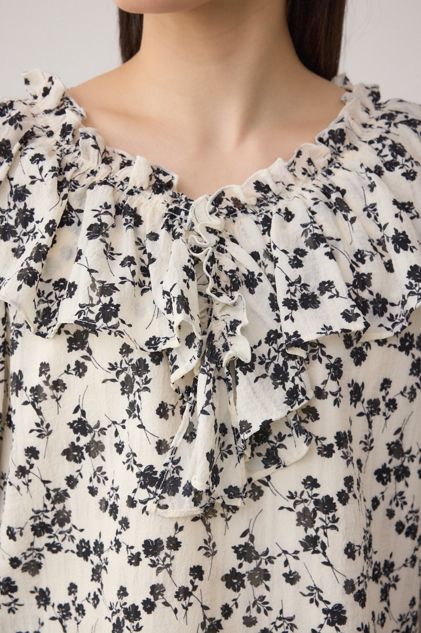 シアーチェックフラワー柄ブラウス 柄WHT FREE