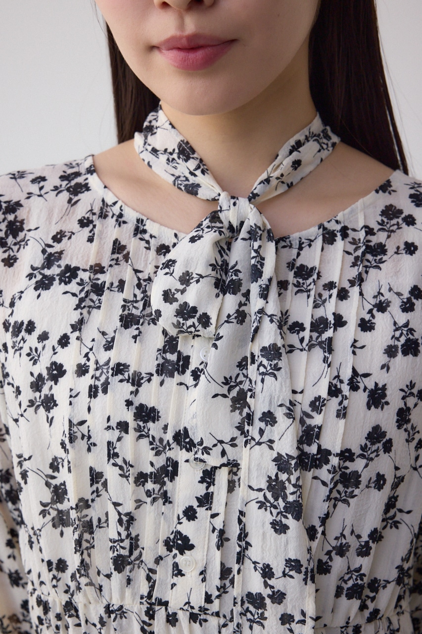 シアーチェックフラワー柄ワンピース 柄WHT S