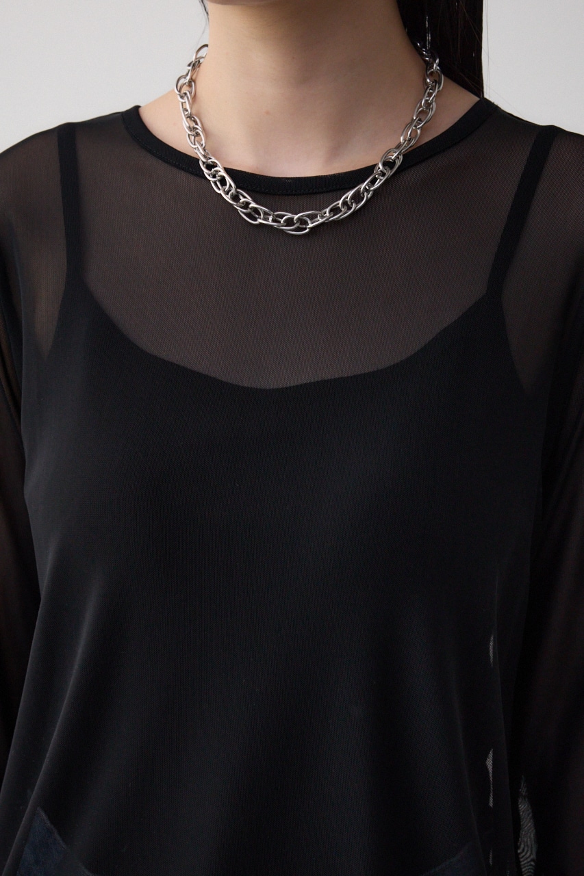 バックスリットシアーロングトップス BLK FREE