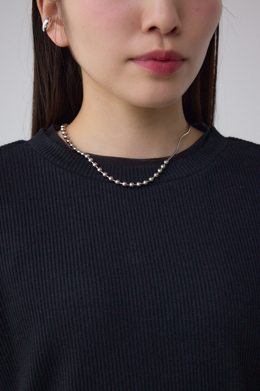 シアーネックリブトップス BLK FREE