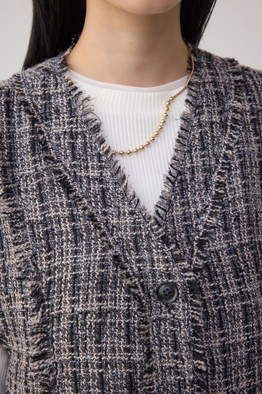 ツイードフリンジベスト 柄BLK FREE