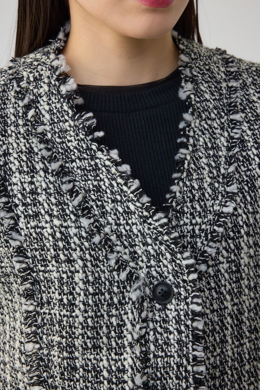 ツイードフリンジベスト 柄WHT FREE