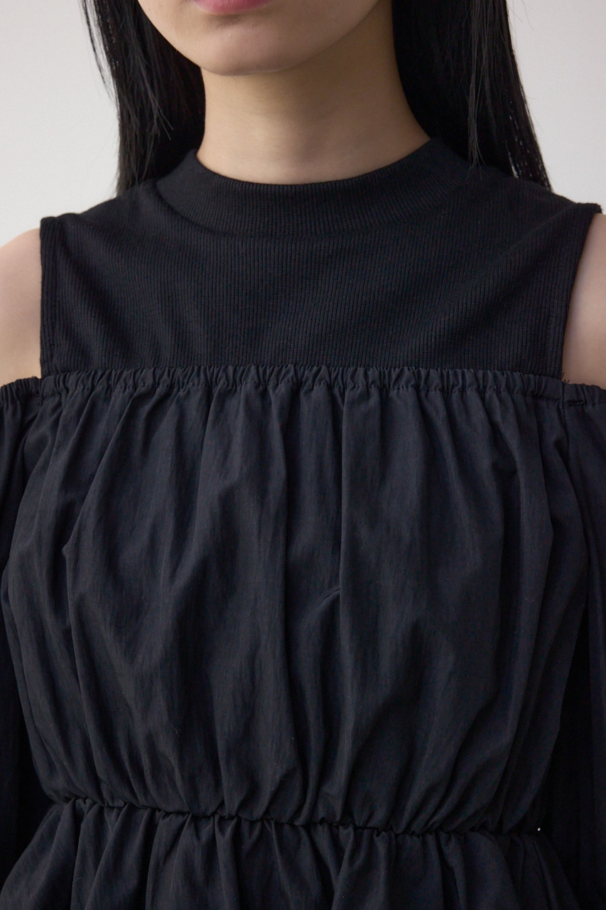 オフショルレイヤードブラウス BLK FREE