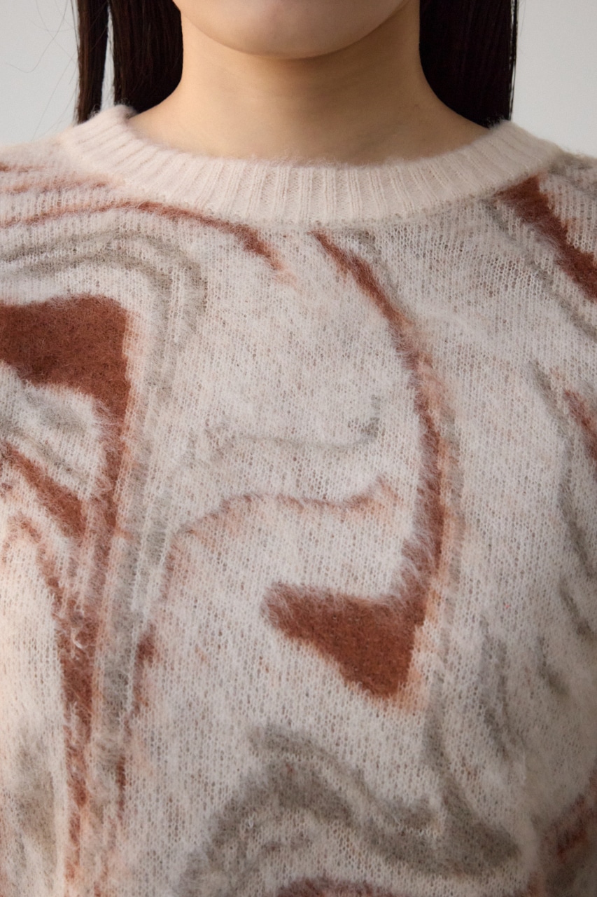 マーブルクロップドジャガードニット 柄BEG FREE